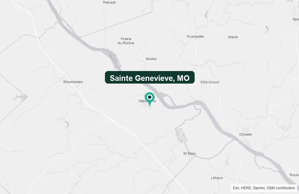 Map of Sainte Genevieve, Missouri and the surrounding Sainte Genevieve County area service area